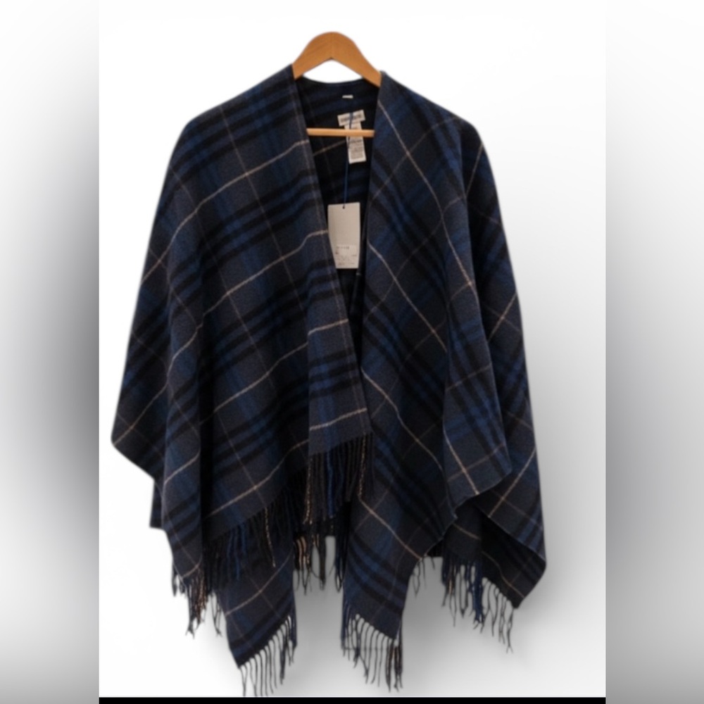 Burberry Navy and Chestnut Plaid Check Date Night Cape Wrap